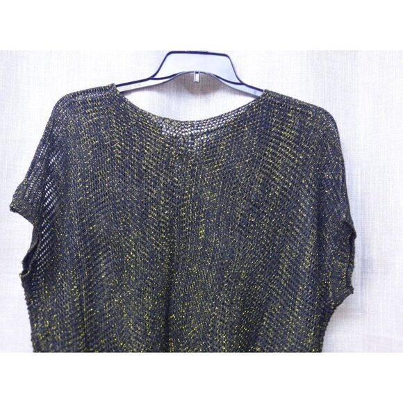 Oh Concept Collection Open Mesh Mettalic Poncho Top, One Size; Black/Gold - Picture 6 of 10